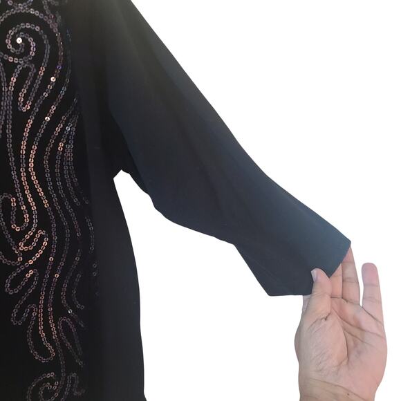 VTG Bob Mackie Wearable Art Black Sequin Holographic 3/4 Sleeve Cotton Top L - Picture 9 of 10